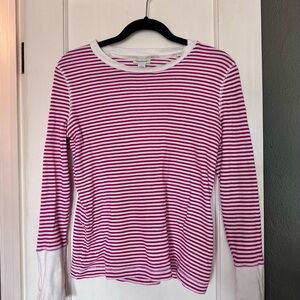 SUNDANCE Pink and White Striped Crewneck Thermal Sz. L